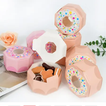 Cajas de papel con forma hexagonal para dulces, embalaje personalizado de dulces, Chocolate, Donut