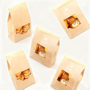 Sacs en papier kraft brun à fenêtre, à fond plat, à ouverture facile, pour le stockage de pain, biscuits et sandwichs, avec fermeture à lien métallique - Product Image 3