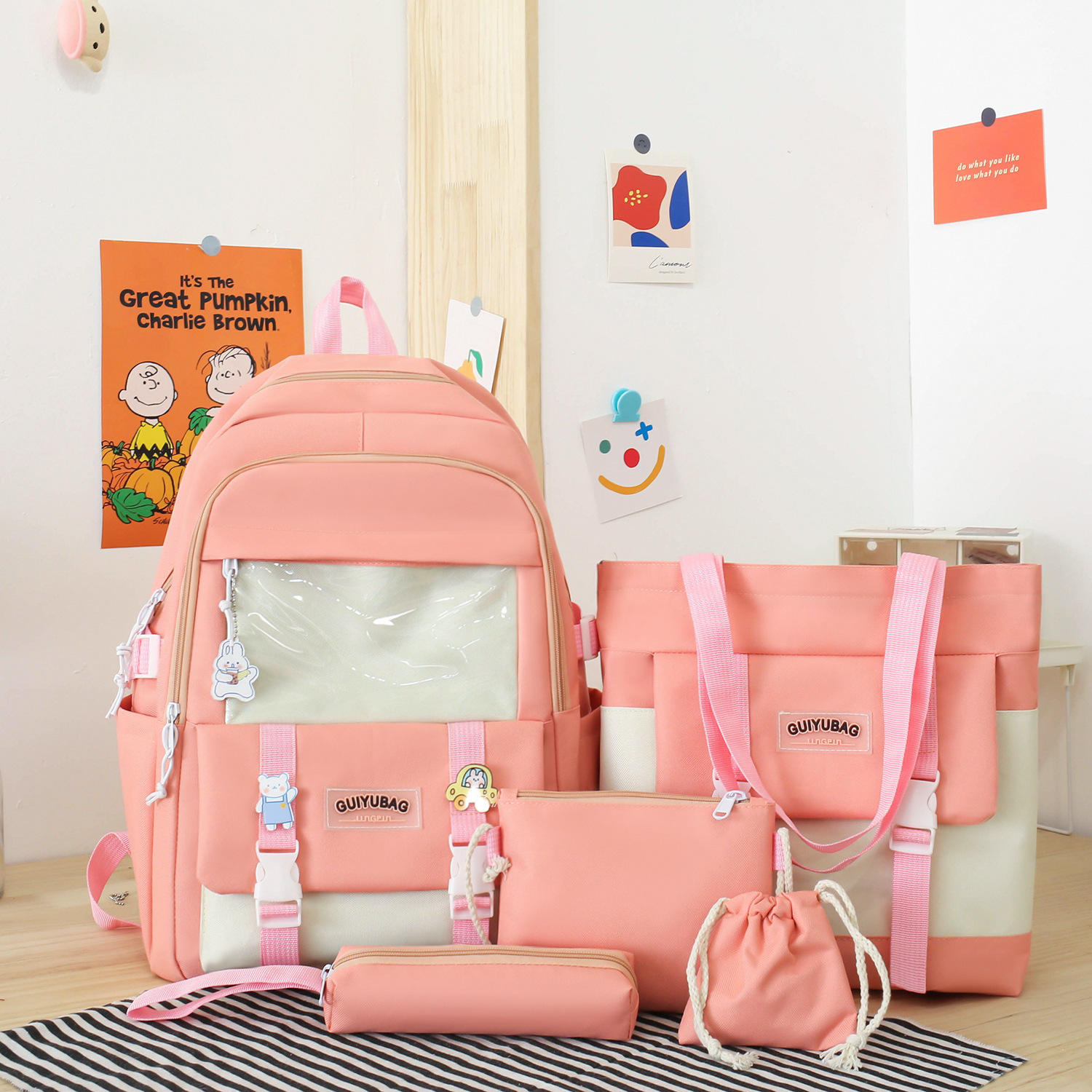 Pink Charlie School Bag 2024 School Bags Set Competitive Price