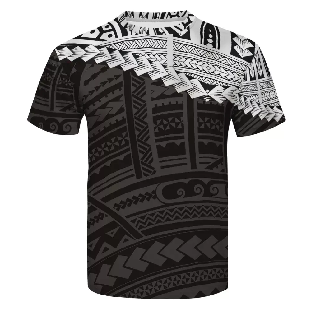 Personalizado su propio diseño de marca Hawaii Polinesia Tribal estilos gris fabricantes de ropa al por mayor 100% poliéster T camisa de los hombres