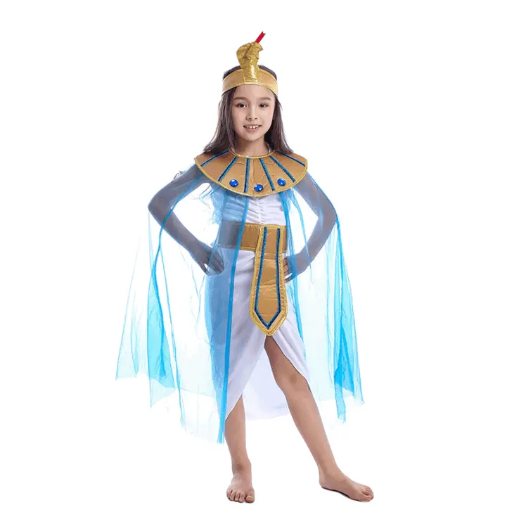 Kostum Halloween Anak Perempuan Mesir Kuno Kostum Putri Pangeran Cleopatra Mesir Pakaian Cosplay Anak-anak