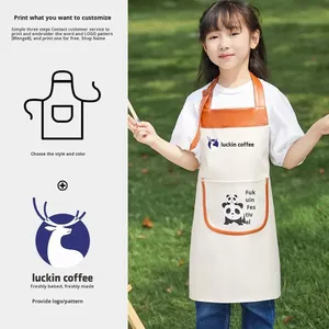 Children's Waterproof Canvas Polyester Unisex Apron Neck-<b>wrap</b> Style Durable Custom Logo Printing Restaurant & Bar Use - Product Image 4