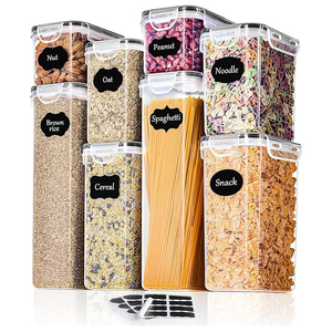Lot de 8 bocaux de rangement avec couvercle, hermétiques, sans BPA, anti-mites, organisateur de cuisine, conteneur de stockage pour céréales et <span class=keywords><strong>cornflakes</strong></span> avec étiquettes - Product Image 1