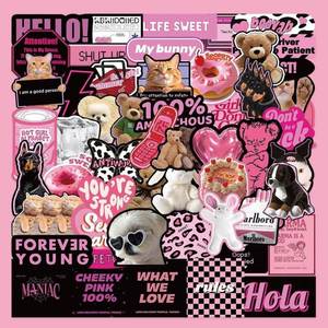 Autocollants décoratifs DIY en vinyle imperméable, motif dessin animé rose mignon, pour coque de téléphone, gobelet et carnet - Product Image 2