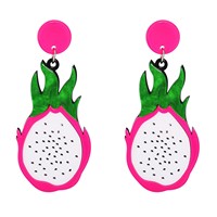 Eenvoudige Zoete Fruit Hanger Hars Oorbellen Pitaya Acryl Oorbellen Partij Sieraden Groen Blad Zwart Gespikkeld Wit Roze 1 Paar