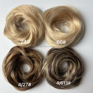 Ciambelle di coda di cavallo <span class=keywords><strong>capelli</strong></span> umani Chignon parrucchino Updo ciambelle Remy <span class=keywords><strong>extension</strong></span> <span class=keywords><strong>capelli</strong></span> elastici elastici elastici elastici castano biondo - Product Image 4