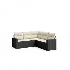 Black <b>Rattan</b> Garden <b>Sofa</b> Set With Cream Cushions 6 Seater Outdoor Furniture Contemporary Design - Product Image 1