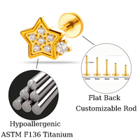 Maina New ASTM F136 Titanium Cartilage Earrings CZ Leaves Internally Thread Labret Flat Back Earring Tragus Lip Piercing Jewelry
