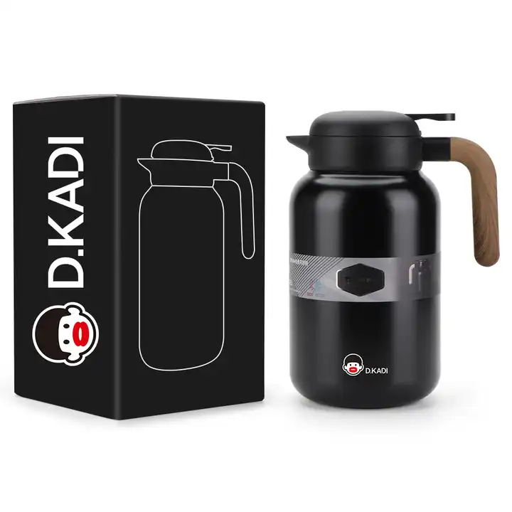 Black 1l Thermal Coffee Carafe Double Walled Thermal Carafe Thermos Pot  With Wood Handle Water Kettle Insulated Flask Tea Carafe Keeping Hot Cold