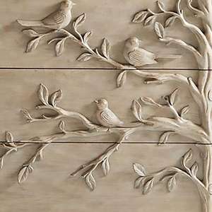 Cómoda Boho de 3 Cajones de Madera Maciza, Aparador Rústico con Relieve Floral Hecho a Mano, Mueble de Almacenamiento con Detalles Antiguos para Sala de Estar - Product Image 4