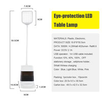 Vente en gros usb lampe de lecture led tactile moderne, lampe de table à intensité variable avec chargeur sans fil