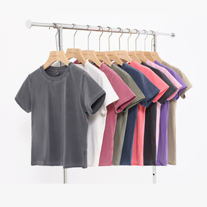 Wholesale Custom Logo Eco-Friendly Appliques Acid Washed 240GSM 100% Cotton Crop Top Streetwear High Quality T-Shirt for Women - Product Image 1