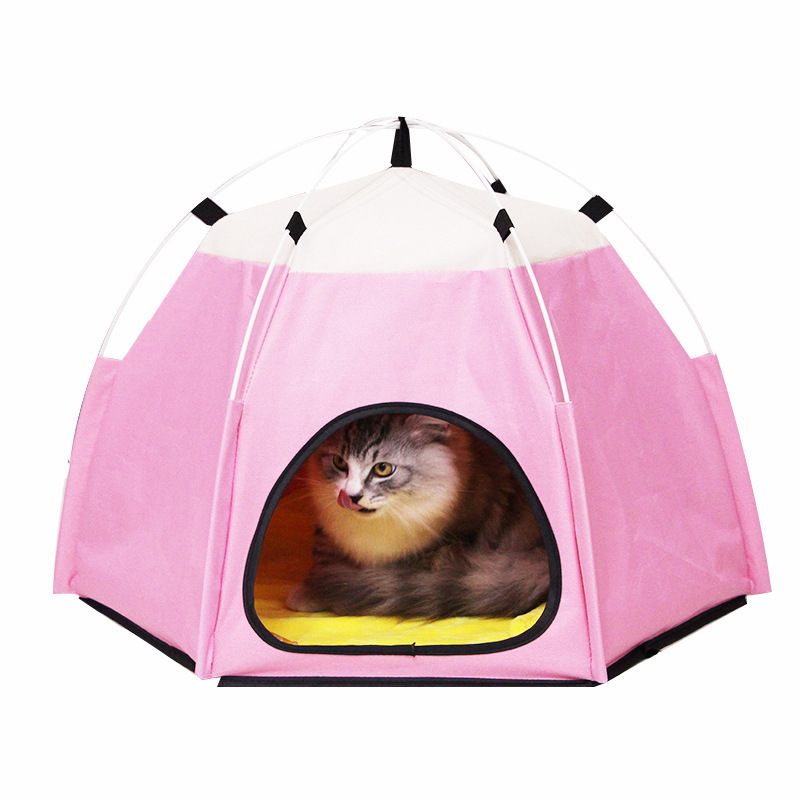 Tente pour animaux de compagnie hexagonale rose