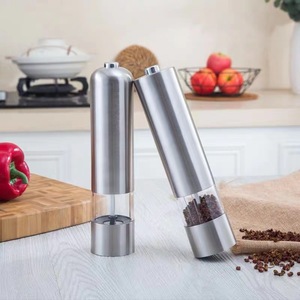 Stainless Steel Silver <strong>Modern</strong> Electric Salt and <strong>Pepper</strong> Grinder Set Battery Operated Eco-Friendly Mills with Light Jianing - Product Image 5