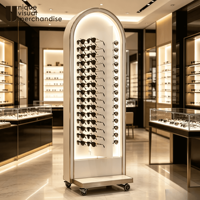 Étagère de présentation personnalisée pour magasin d'optique, présentoir sur pied en métal et bois pour lunettes de soleil, support de présentation pour lunettes de soleil