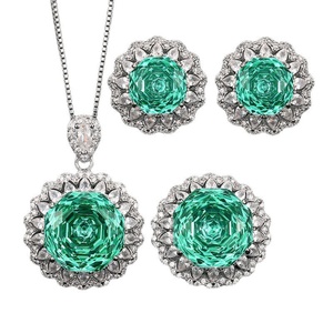 Vintage Eco-friendly Copper Fancy Jewelry <b>Set</b> 14-10mm Paraiba Green Cubic Zirconia Pendant Earrings <b>Ring</b> <b>Set</b> for <b>Women</b> - Product Image 1