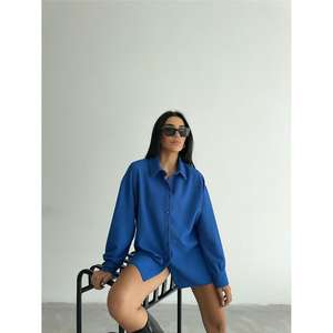 Camisa Otomana Saks para Mujer, Tejida, Asimétrica, con Botones, Estilo Minimalista para el Día a Día, Azul - Product Image 6