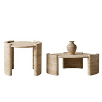 Table basse en faux travertin, table console beige moderne, pièce maîtresse pour le salon, meubles sur mesure avec un design professionnel