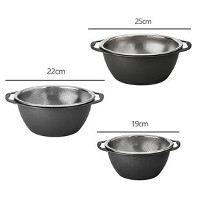 स्टेनलेस स्टील डबल-लेयर कोलैंडर सेट रसोई सब्जी और फल धोने बेसिन के साथ ड्रेक-ग्रेड, टिकाऊ - Product Image 4