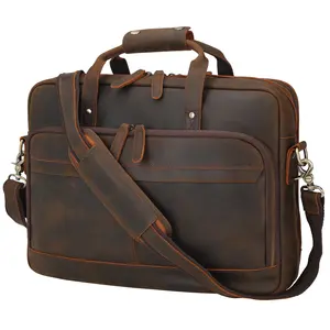 New Arrival 15.6 Inch Cow Leather Travel Briefcase Bag Vintage Retro Crazy Horse Leather Briefcase For Men