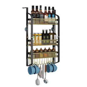 Organisateur mural multifonctionnel pour réfrigérateur avec crochets et étagères pour rangement de cuisine, supports métalliques rectangulaires suspendus - Product Image 1