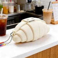 Porte-monnaie en silicone en forme de croissant, mignon, étanche, avec cordon, en forme de pain
