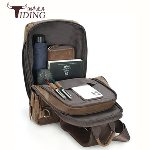 Tiding Sac de poitrine pour homme en cuir véritable multifonctionnel pour l'extérieur, sac à bandoulière marron foncé P5133BSZ - Product Image 1