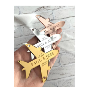 Máy bay tủ lạnh nam châm tiết kiệm ngày ở nước ngoài đám cưới gương Rose Gold Bạc Acrylic lời mời thẻ nam châm du lịch máy bay - Product Image 1