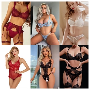 Ensemble de Lingerie Femme en Dentelle avec Soutien-Gorge à Armatures, String, Porte-Jarretelles, Motif Floral, Transparent, Évidé, Sexy, Style Bodysuit - Grande Vente - Product Image 1
