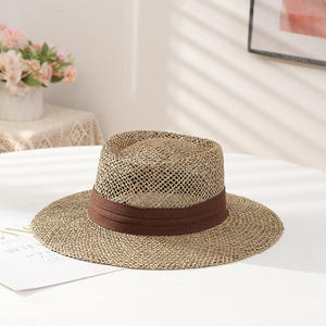 Haute qualité unisexe personnalisé mode été soleil plage chapeau herbe naturelle à la main chapeau de paille jonc de mer Fedora chapeau pour hommes femmes - Product Image 3