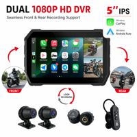 GPS para Motocicleta, Navegación Impermeable con Pantalla IPS de 5 Pulgadas 854*480, DVR, TPMS, Monitor Inteligente Inalámbrico con Android Auto