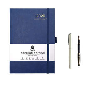 Agenda de Cuero A5 con Tapa Dura, Planificador de 365 Días, Semanal y Mensual 2026, Encuadernación Cosida, Diario, Papelería, Banda Elástica, Tapa Personalizable - Product Image 1