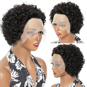 Perruques bouclées coupées 9A 13x1 <span class=keywords><strong>pour</strong></span> femme, coupe courte bob, couverture complète, <span class=keywords><strong>cheveux</strong></span> humains Remy, densité 150%, dentelle transparente - Product Image 2
