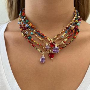 Nouveau collier en acier inoxydable plaqué or 18 carats, style goutte d'eau, zircon coloré, pendentif en forme <span class=keywords><strong>de</strong></span> larme, bijoux tendance - Product Image 4