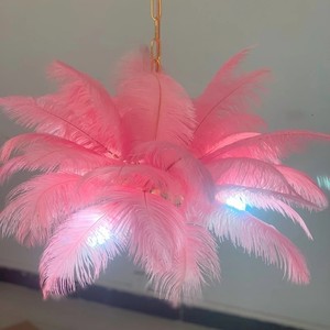 <span class=keywords><strong>Lampadario</strong></span> a Sfera in Rame con Piume di Struzzo Arancioni e LED Bianco Caldo, con Romantica Lampada a Sospensione a Forma di Cigno Rosa per Camera da Letto - Product Image 2
