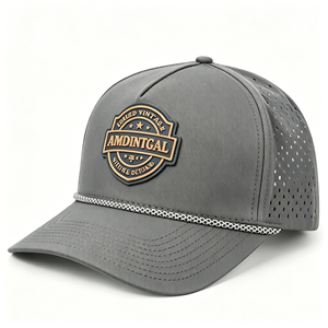 OEM Custom Rope Mesh Perforated Hat Logo 5 Panel Flat Brim Snapback <b>Waterproof</b> Rubber Patch Golf <b>Cap</b> - Product Image 3