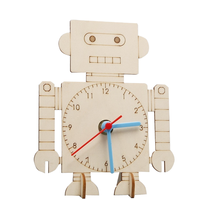 Buatan tangan DIY putih kosong jam Robot Model kreatif lukisan kayu hadiah taman kanak-kanak orang tua anak Dinding tanda kotak kayu