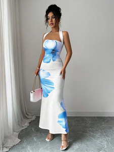 <span class=keywords><strong>Abito</strong></span> <span class=keywords><strong>Lungo</strong></span> Aderente da Donna 2026 Sexy con Stampa Floreale, <span class=keywords><strong>Scollo</strong></span> all'Americana e Schiena Scoperta Personalizzabile - Product Image 5