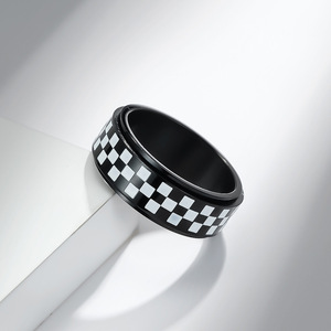 Popular yunnique style <b>black</b> and white checkered <b>titanium</b> steel rotating <b>ring</b> for men, niche and unique stainless s - Product Image 3