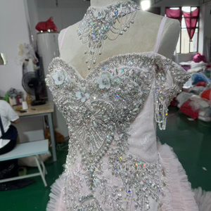 Robe de soirée sirène rose poudré de luxe Mc022, ornée de cristaux, corset cœur, appliques florales, volants en tulle, robe de fête Jancember - Product Image 2