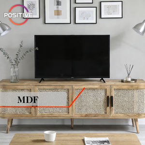 Mobile <span class=keywords><strong>TV</strong></span> in MDF con <span class=keywords><strong>Pannello</strong></span> <span class=keywords><strong>Porta</strong></span> in Rattan, Struttura a Quattro Ante, Design con Bordi Curvi, Gambe in Legno, Mueble De Television - Product Image 4