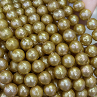 Vente en gros de perles d'eau douce dorées presque rondes de 9-10 mm, haute brillance, pour la création de bijoux de mariage faits à la main