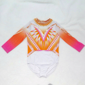 Justaucorps de <span class=keywords><strong>gymnastique</strong></span> sans manches orange coucher de soleil vibrant avec un design radieux et des strass étincelants - Product Image 6