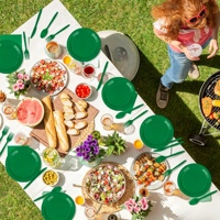 DAMAI Ensemble de vaisselle jetable en papier vert pour fête d'anniversaire, assiettes en papier de 7 et 9 pouces, gobelets, serviettes