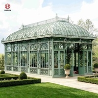 Pavillon en fer forgé avec panneaux en verre, serre de jardin vintage pour villa, cour arrière, design et dimensions personnalisés