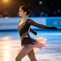 Costume de patinage artistique pour enfants et adultes, robe en maille à manches longues dégradé noir et rose avec strass pour spectacle sur glace