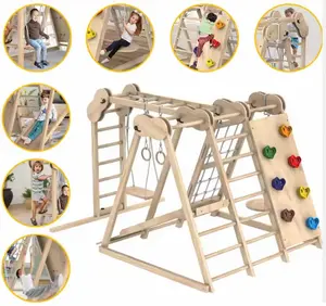 Arco de caballo mecedora para niños, madera para interiores de escalada de juguete, escalera deslizante, columpio, juego de mecedora