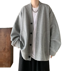 Cardigans en tricot gaufré pour hommes, couleur unie, hiver 2025, manches longues, col en V, vêtements d'extérieur amples, 100% polyester, séchage rapide - Product Image 1