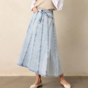 Jupe en jean délavée vintage de haute qualité, personnalisée OEM, déchirée, décontractée, 100 % coton, pour femme - Product Image 3