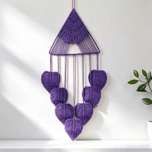 <span class=keywords><strong>Tapiz</strong></span> de Algodón Tejido a Mano, Atrapasueños, Estilo Bohemio Nórdico, Forma de Hoja, Decoración de Pared para Casa de Huéspedes - Product Image 4